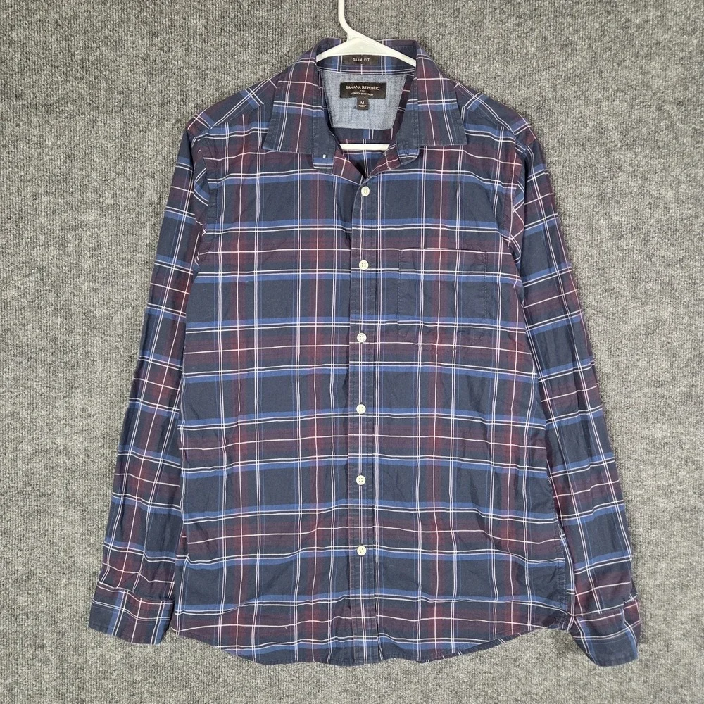 Banana Republic Stretch Soft-Wash Shirt Men's Medium Slim Fit Plaid Button Down